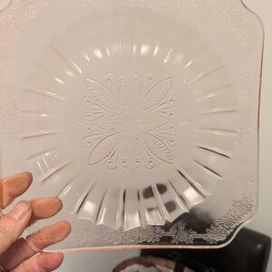 Vintage Jeanette Glass Co. Adam Pattern 1930s Pink Depression Cake Plate 7.75"